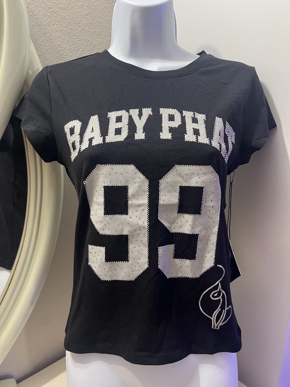 Baby Phat Women’s Black WHITE SHORT SLEEVE Y2K TOP SHIRT SIZE M NEW